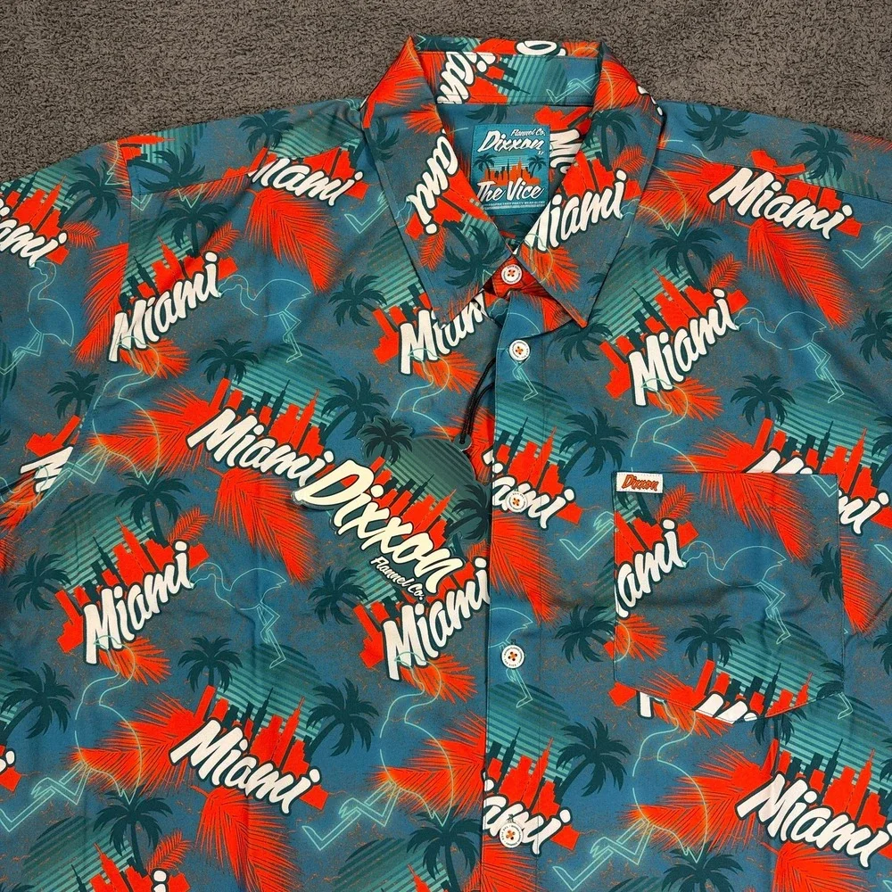 Dixxon The‎ Vice Miami Shirt Mens 3XL Blue Red Palm Tree Party Wear Button Up - Picture 2 of 11